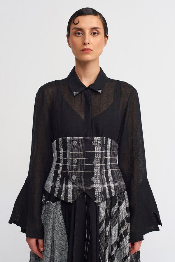 NU Button Detail Plaid Corset Black