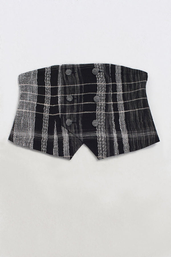 NU Button Detail Plaid Corset Black