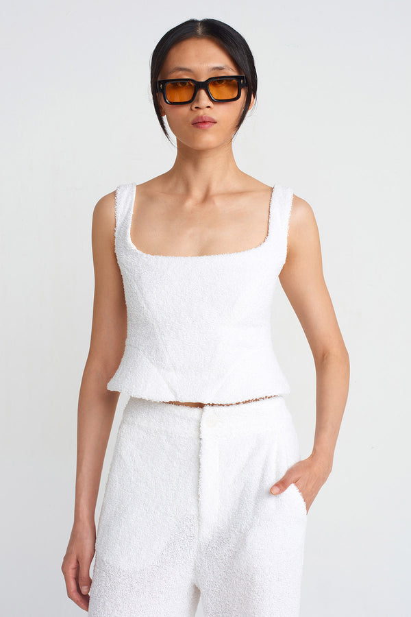 NU Towel Fabric Bustier Blouse Off White