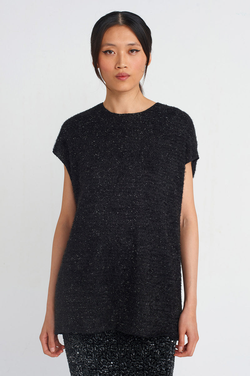 NU Shiny Knit Blouse Black