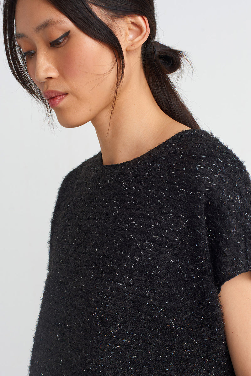 NU Shiny Knit Blouse Black