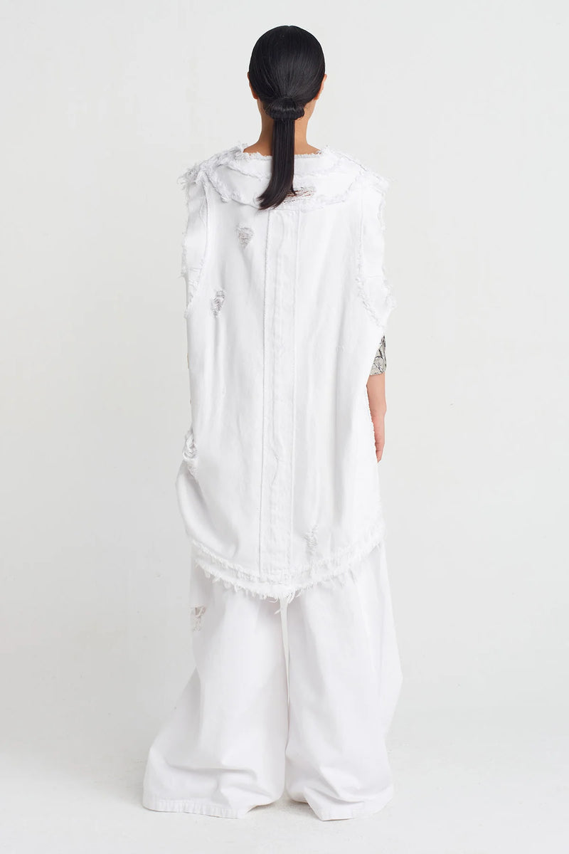 NU V-Neck Denim Blouse Off White