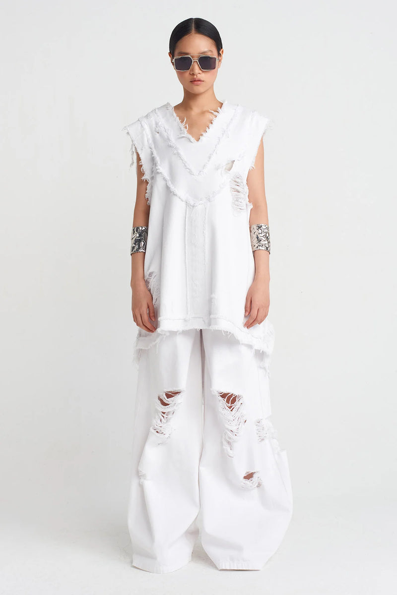 NU V-Neck Denim Blouse Off White