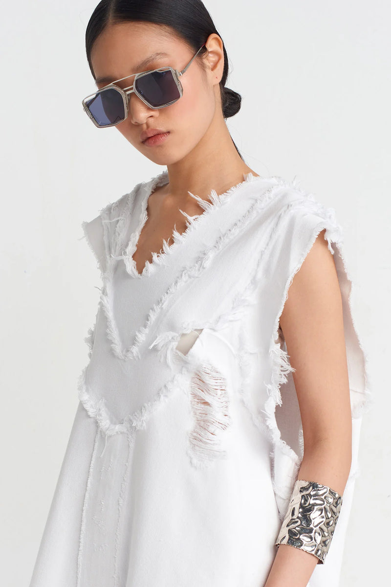 NU V-Neck Denim Blouse Off White