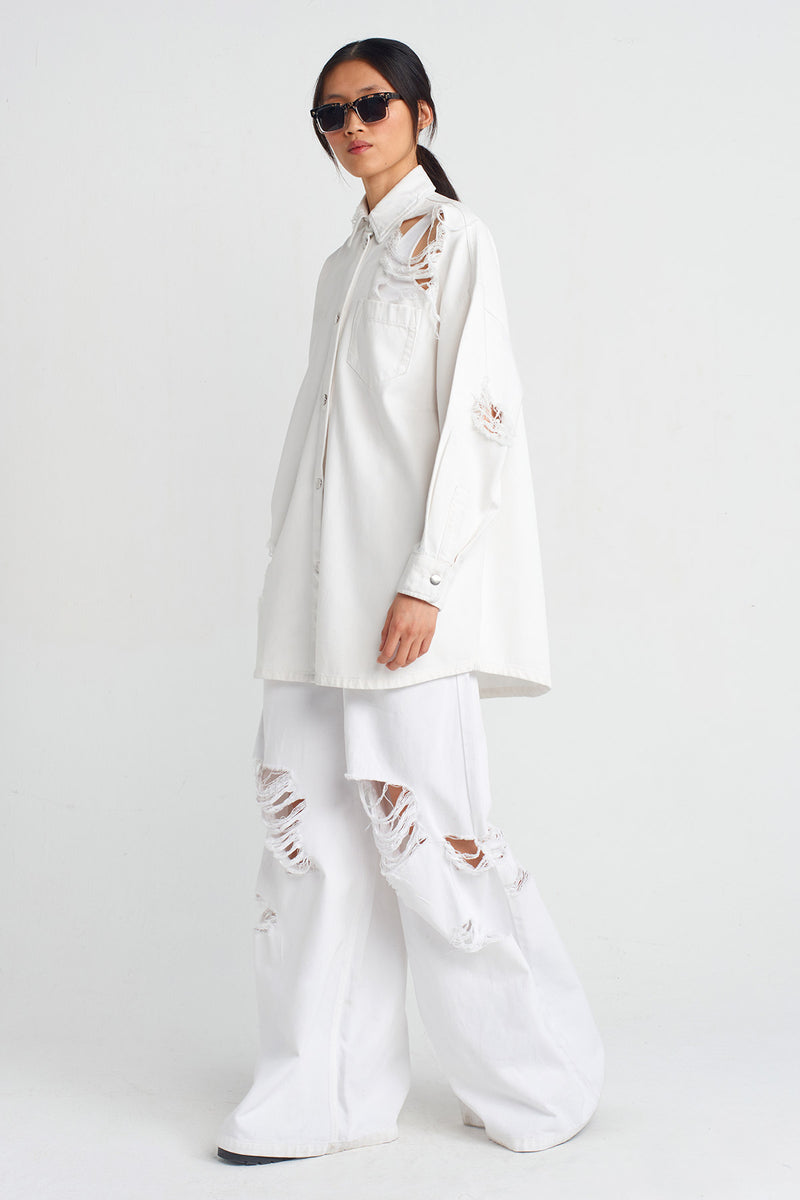 NU Distressed Denim Shirt Off White
