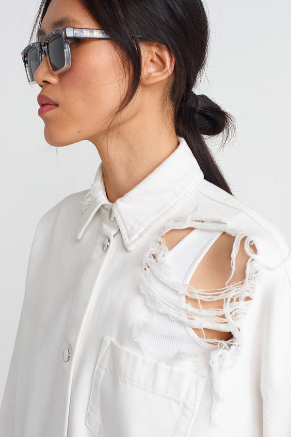 NU Distressed Denim Shirt Off White