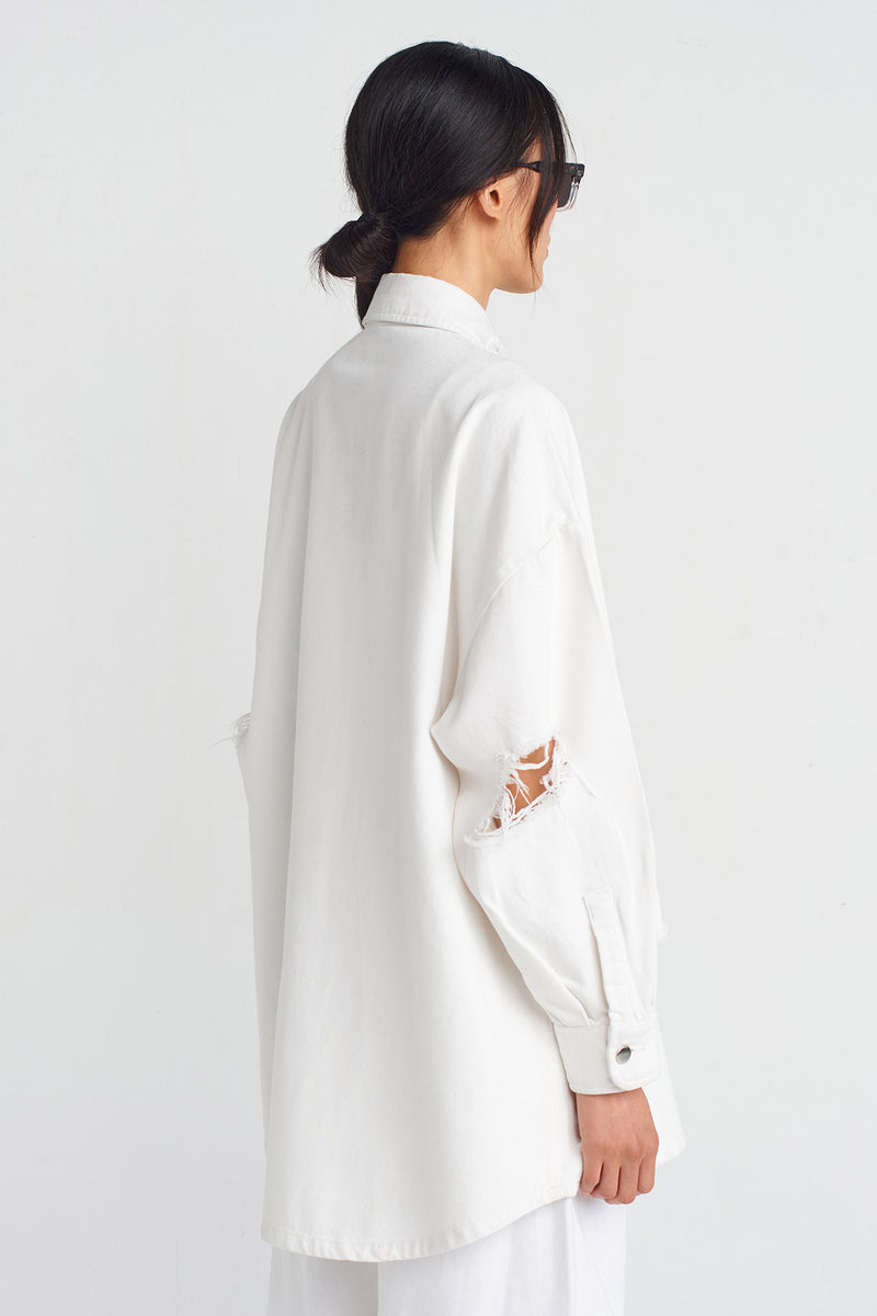 NU Distressed Denim Shirt Off White