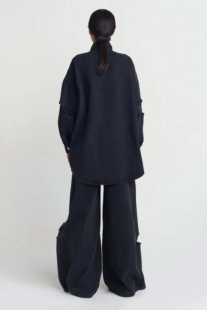 NU Distressed Denim Shirt Black