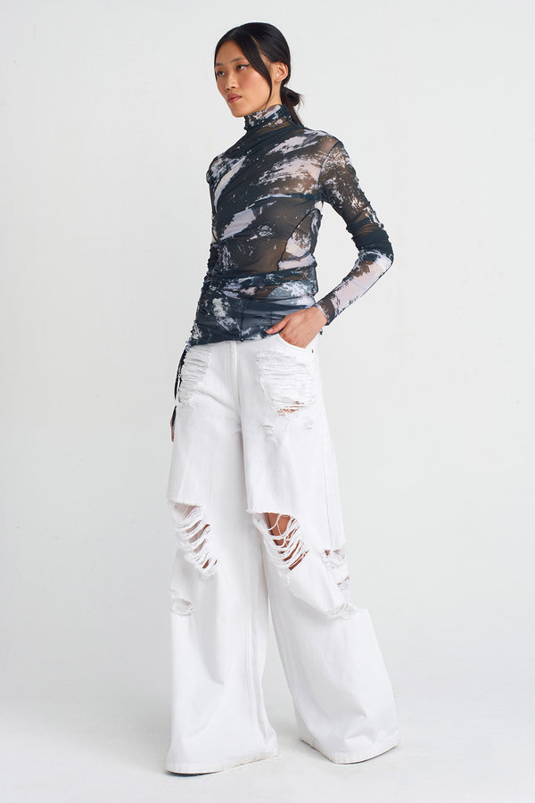 NU Ruched Detail Tulle Bodysuit Multi Color