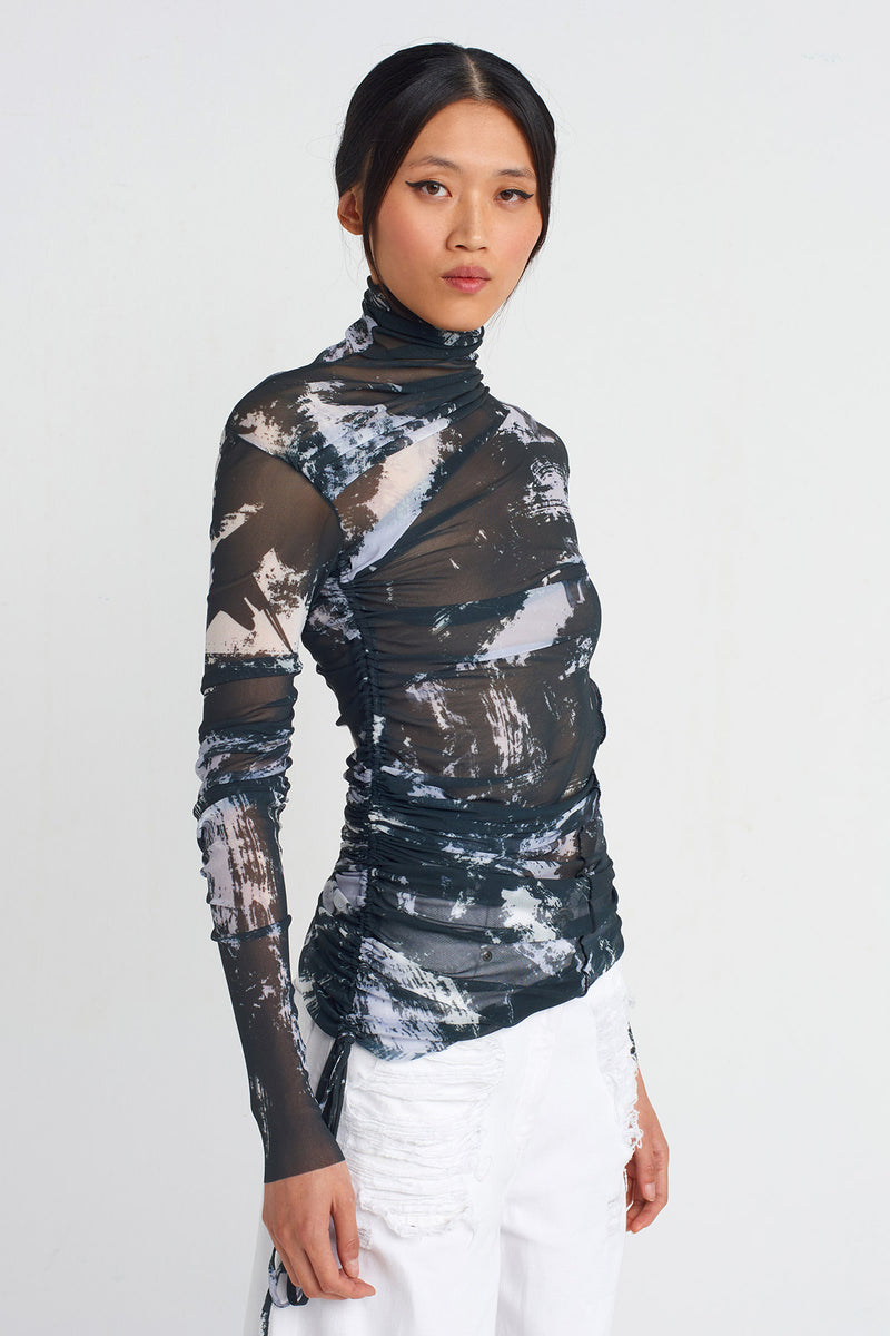 NU Ruched Detail Tulle Bodysuit Multi Color