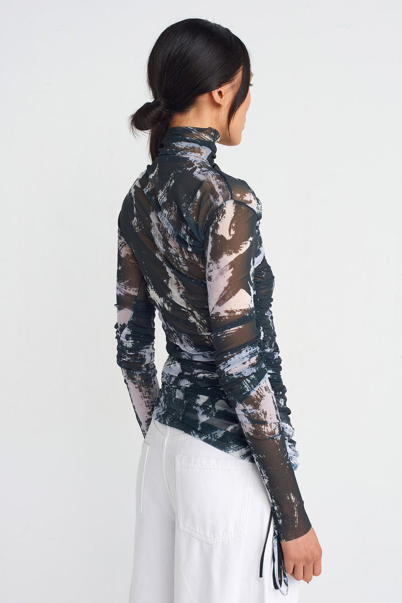 NU Ruched Detail Tulle Bodysuit Multi Color