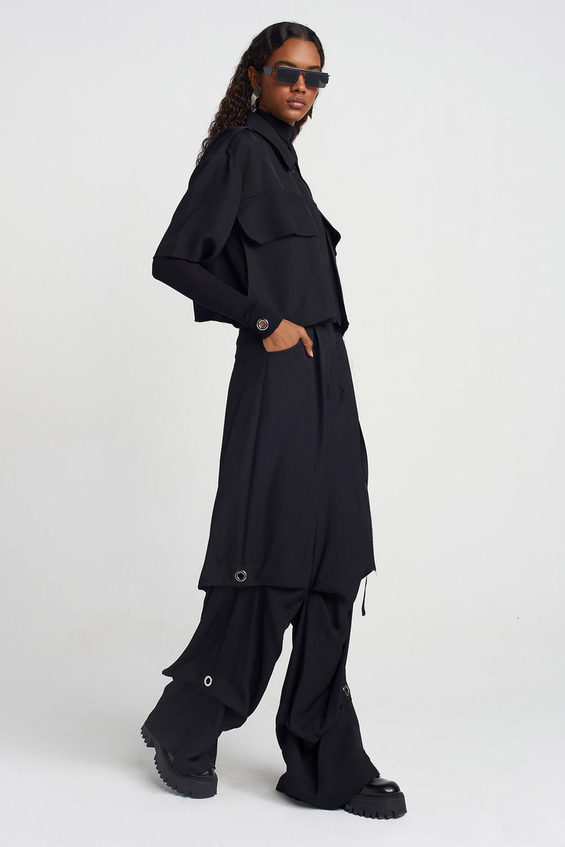 NU Eyelet Detail Crop Shirt Black