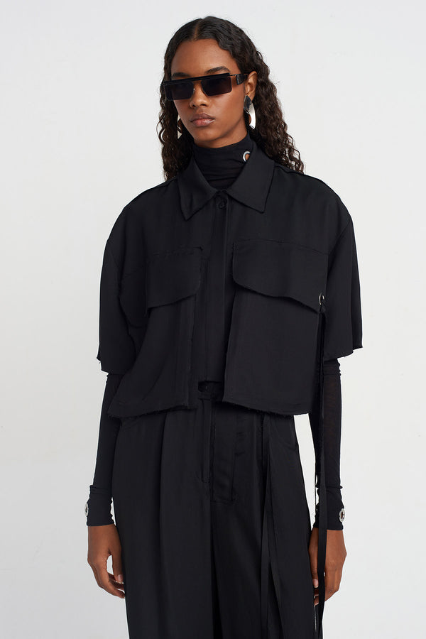 NU Eyelet Detail Crop Shirt Black