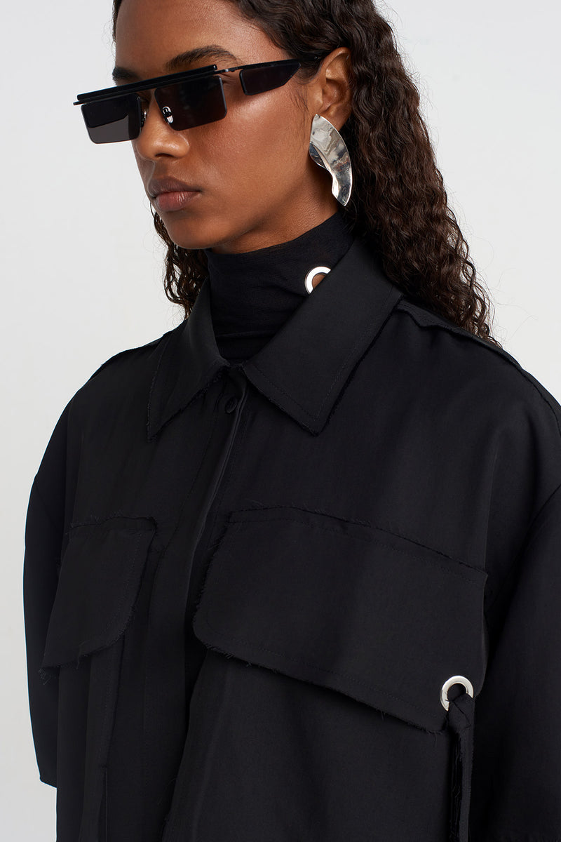 NU Eyelet Detail Crop Shirt Black