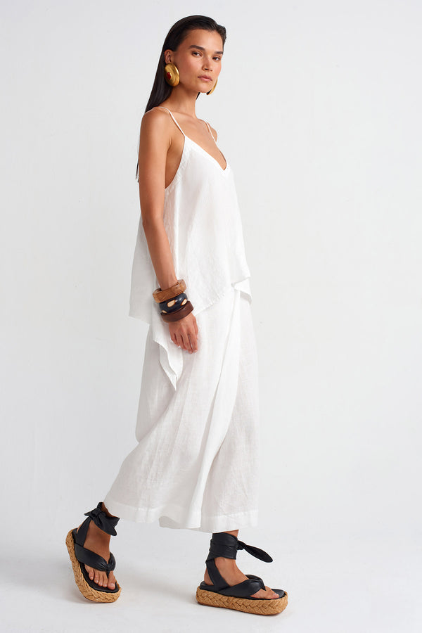 NU V Neck Thin Strap Linen Blouse Off White