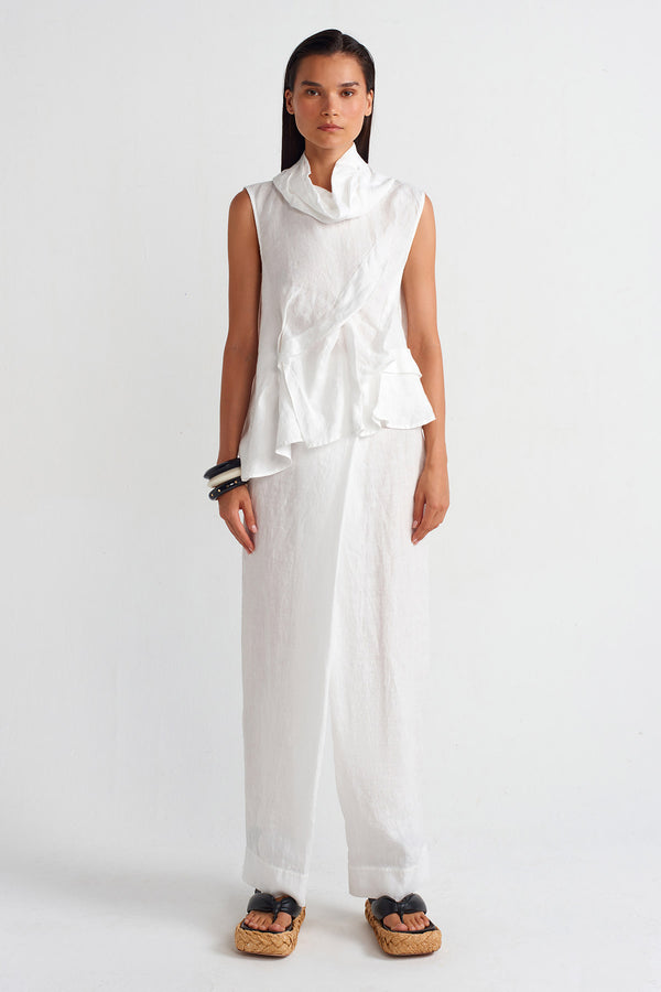 NU Pleated Detail Linen Blouse Off White