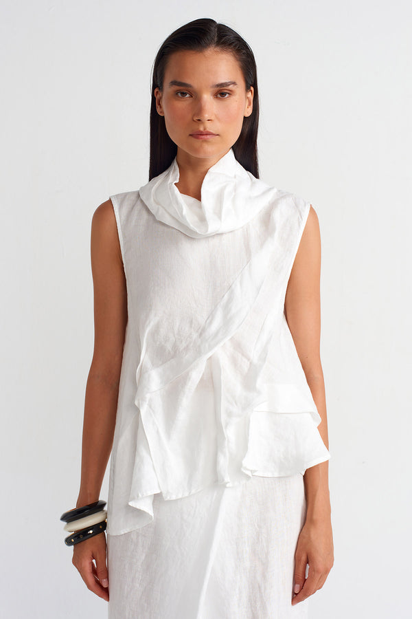NU Pleated Detail Linen Blouse Off White