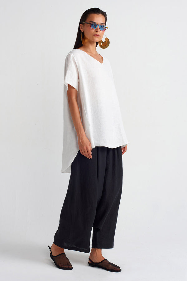 NU Long Back Oversized Linen Blouse Off White