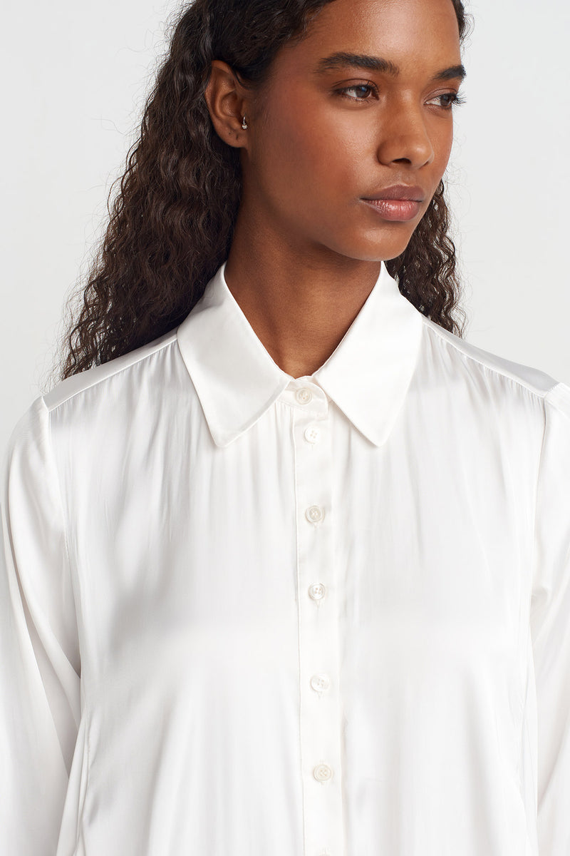 NU Pocket Satin Shirt Off White