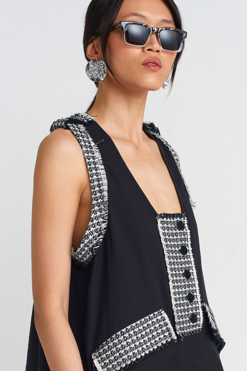 NU Tweed Detailed Blouse Black/White