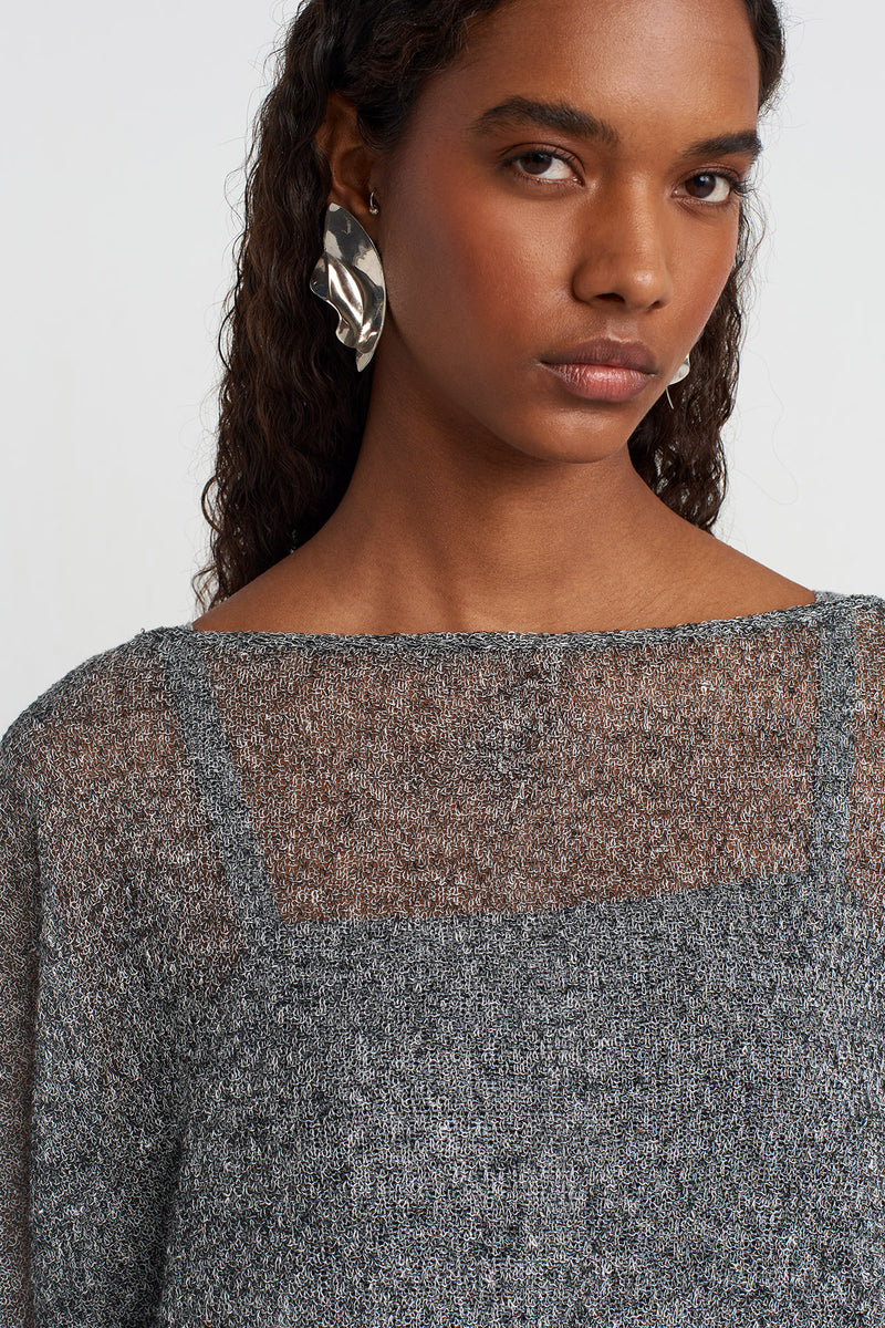 NU Crop Thin Knit Blouse Grey