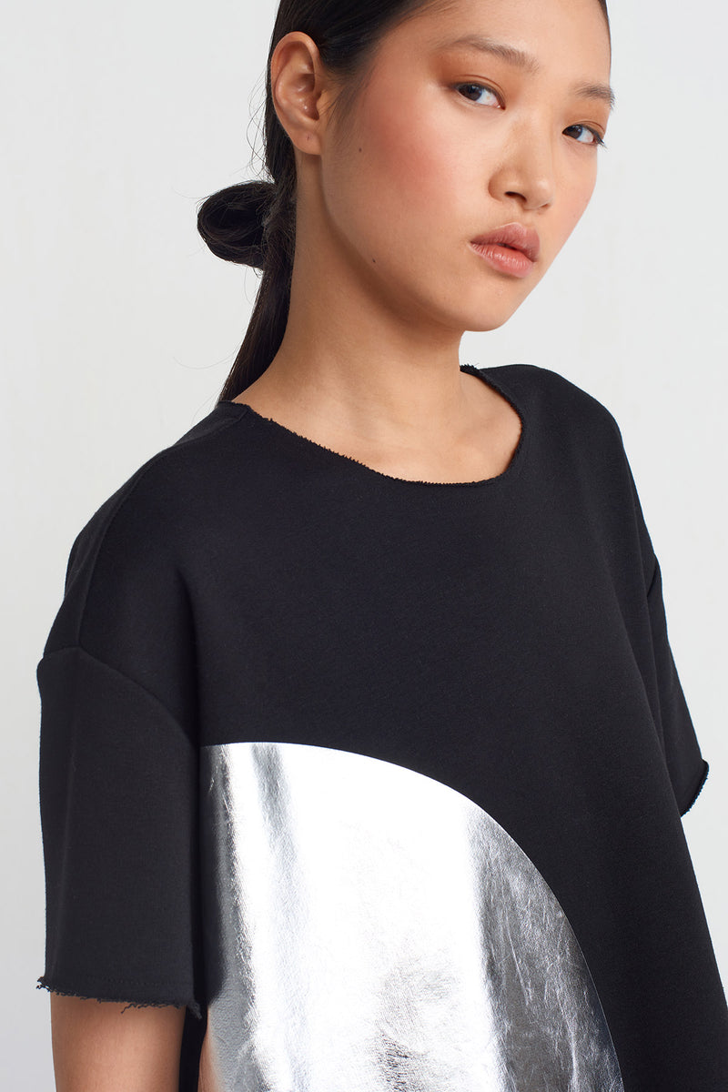 NU Pleated Hem, Printed Blouse Black - Silver