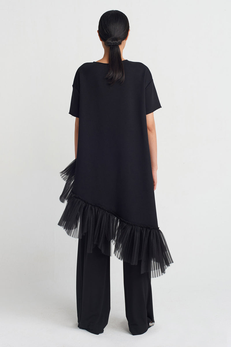 NU Pleated Hem, Printed Blouse Black - Silver