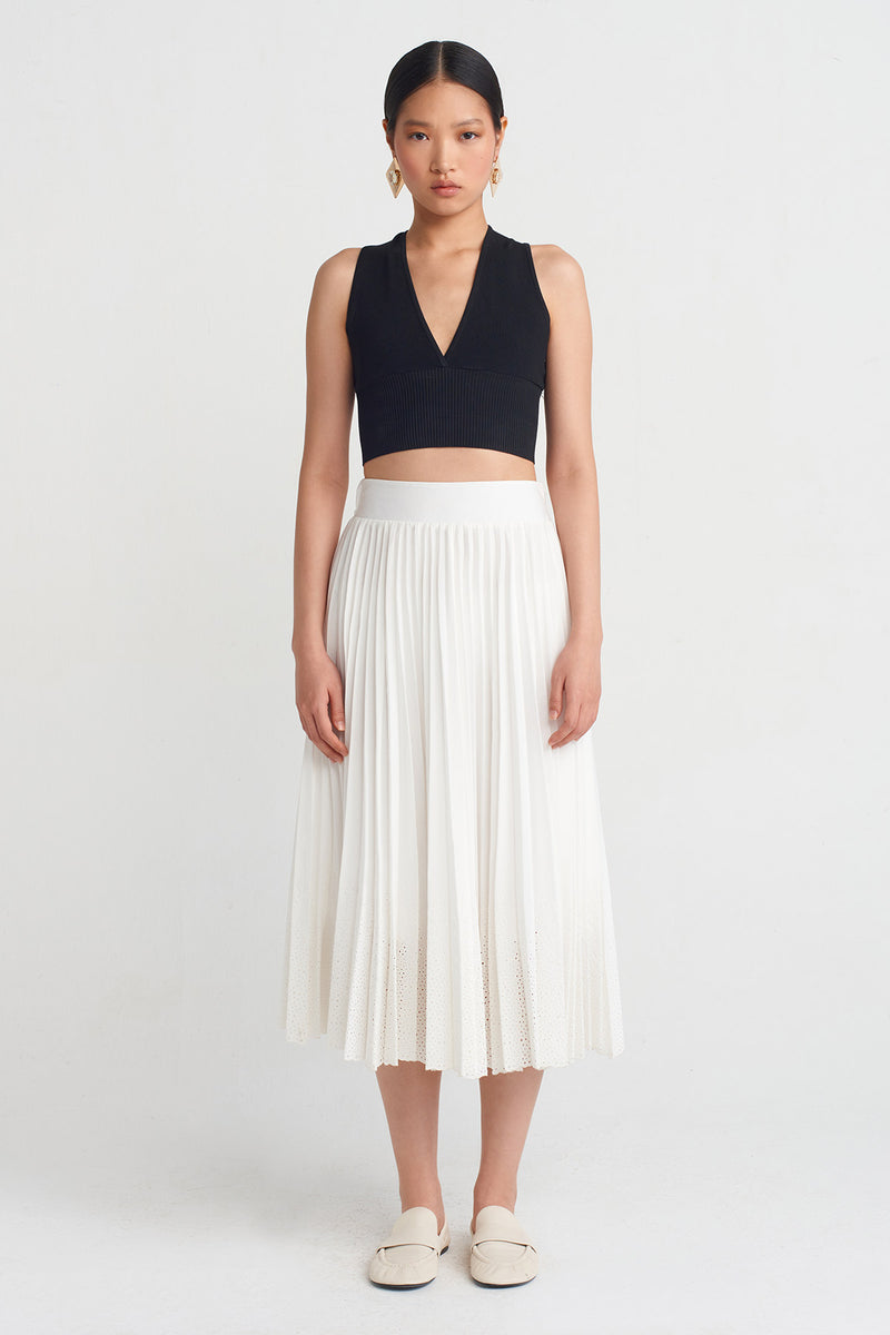 NU Pleated Lace Skirt Off White