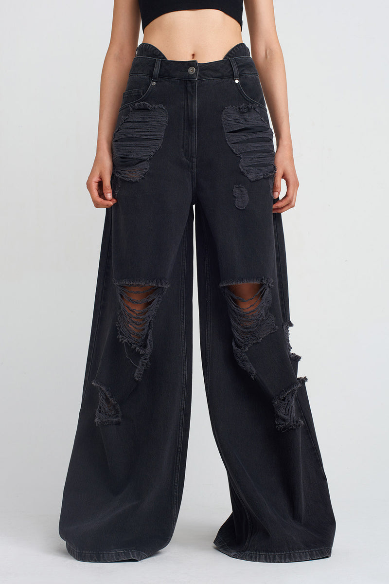 NU Distressed Detail Denim Pants Black