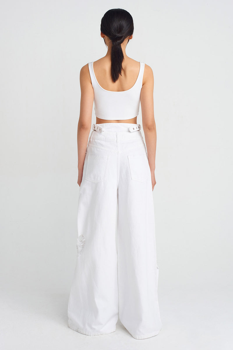 NU Distressed Detail Denim Pants Off White