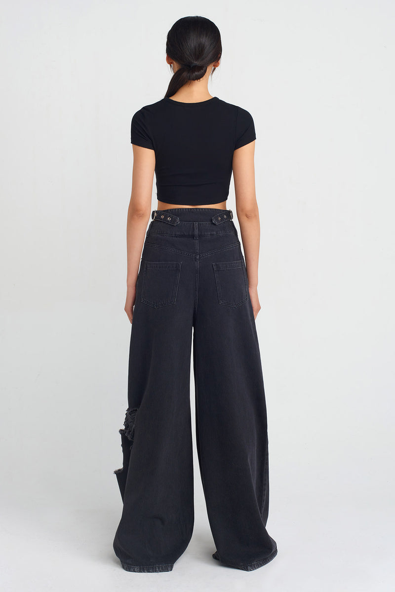 NU Distressed Detail Denim Pants Black