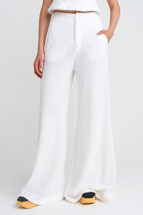 NU Towel Fabric Wide-Leg Pants Off White