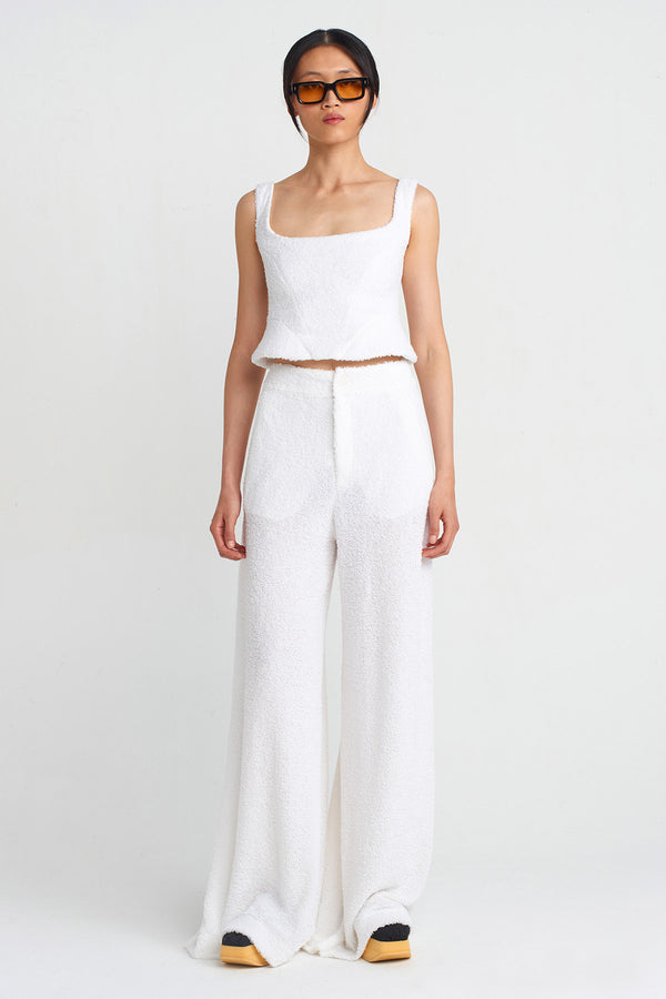 NU Towel Fabric Wide-Leg Pants Off White