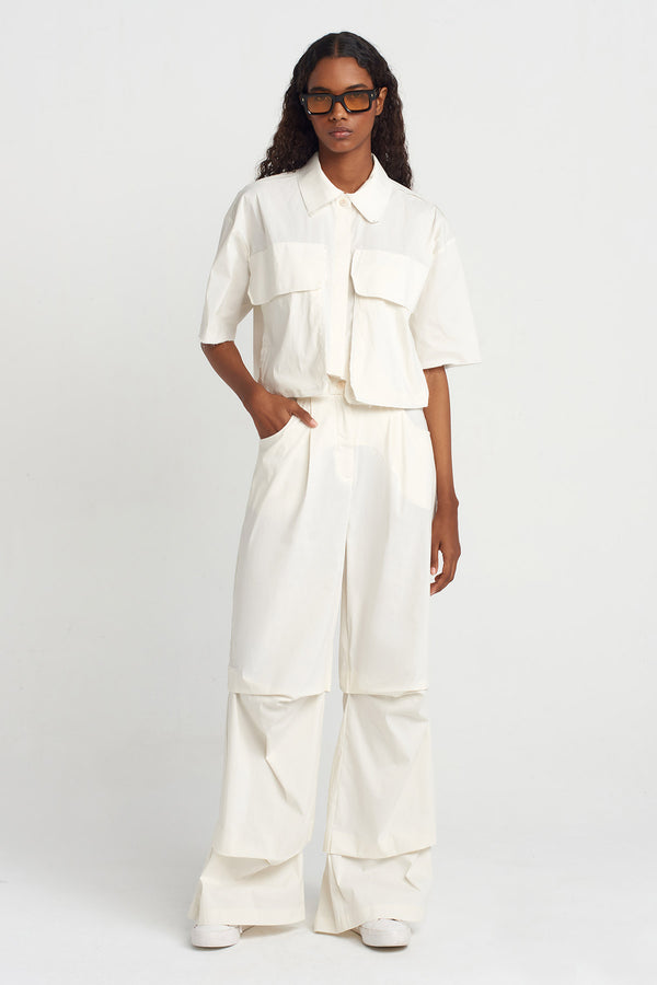 NU Stitched Detail Poplin Trousers Ecru