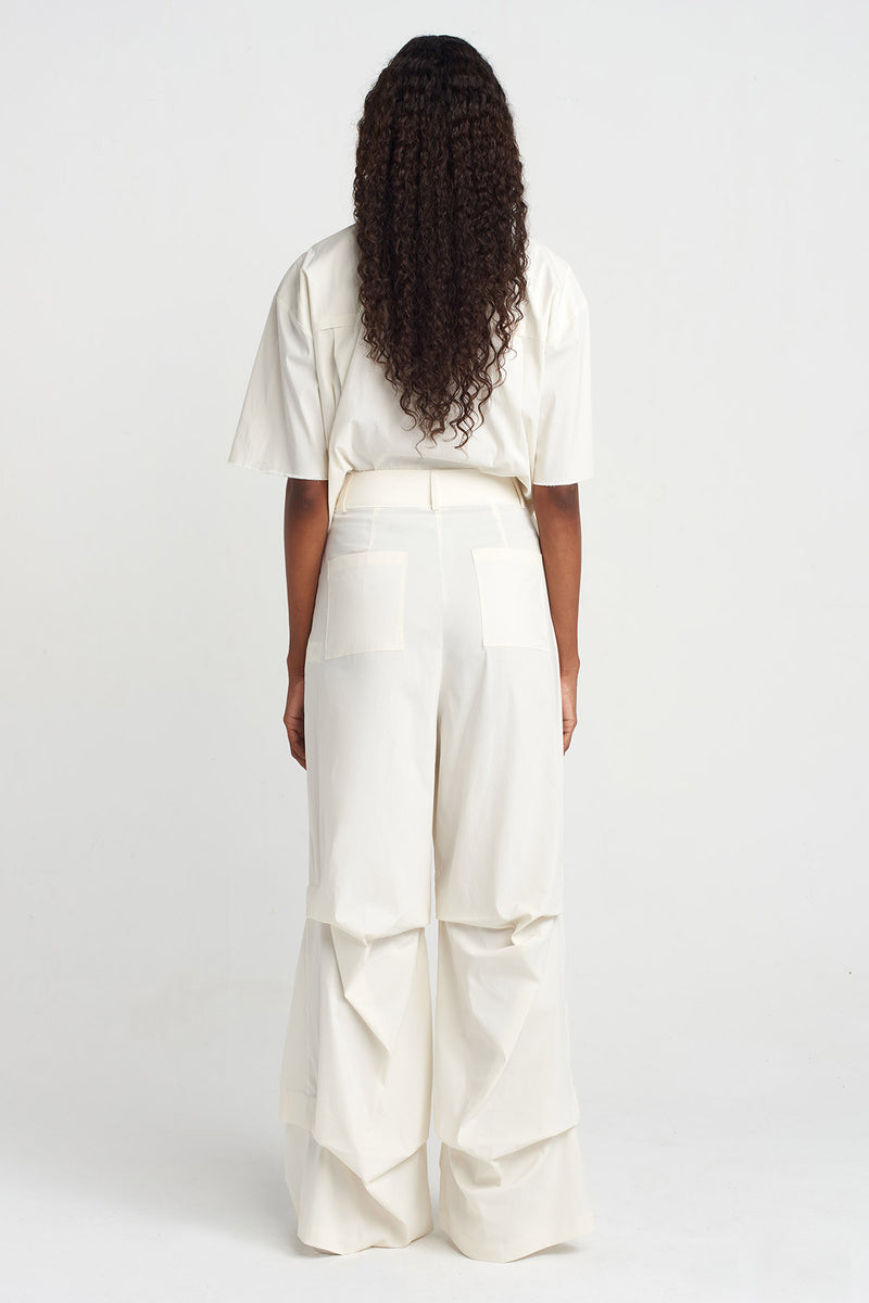 NU Stitched Detail Poplin Trousers Ecru