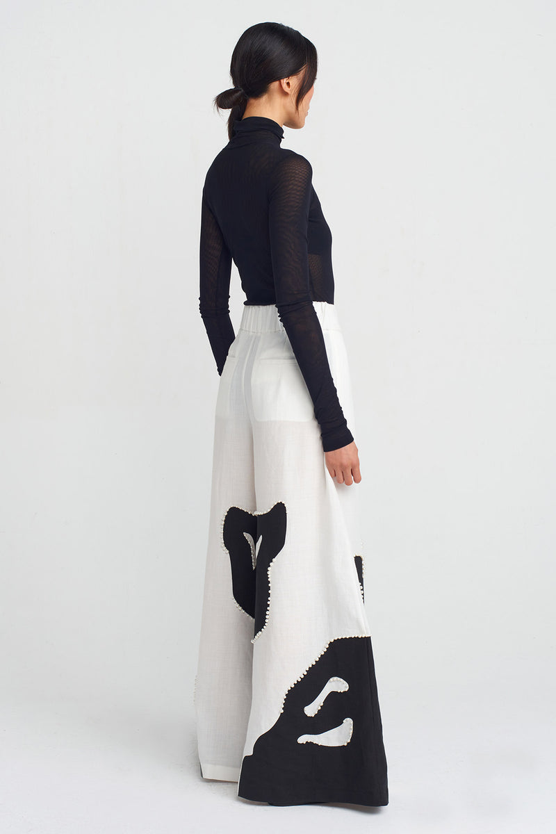 NU Printed And Pearl Embellished Pants Off White/Black