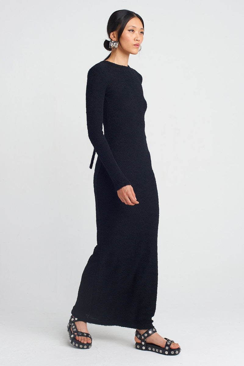 NU Towel Fabric Backless Long Dress Black