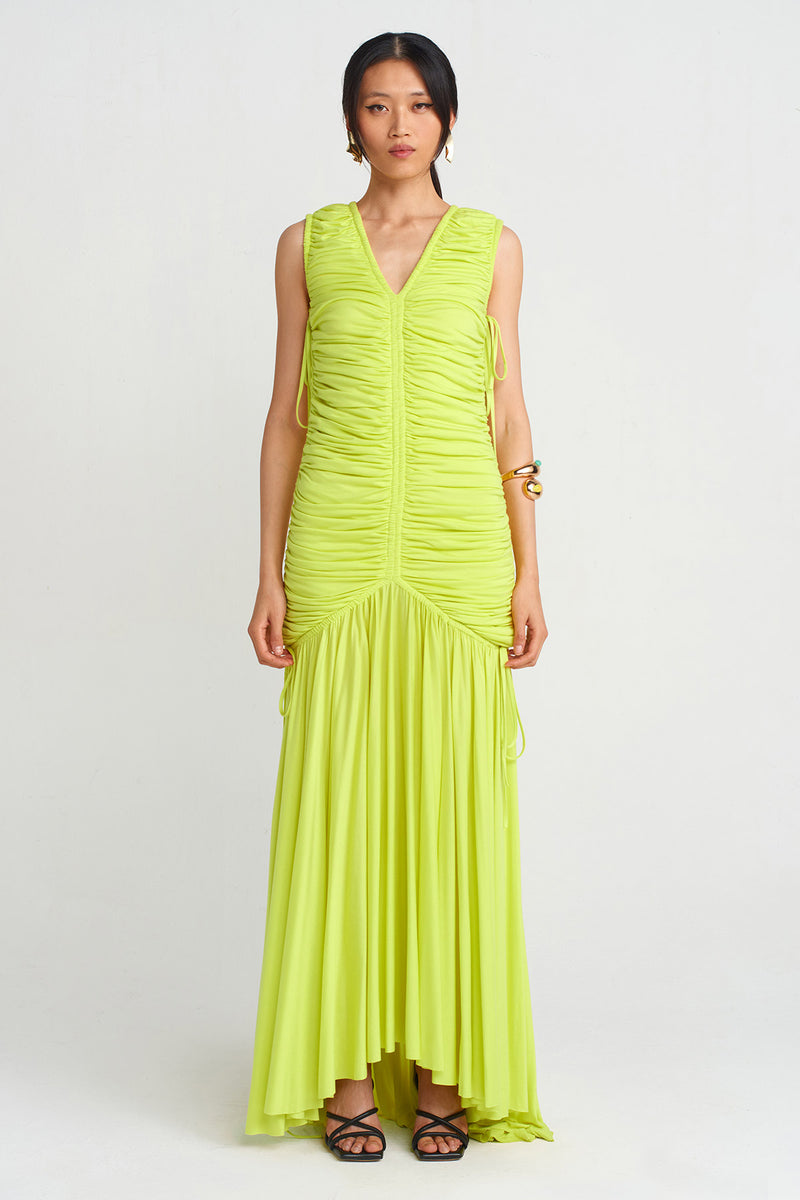 NU Ruched Detail Long Dress Light Yellow