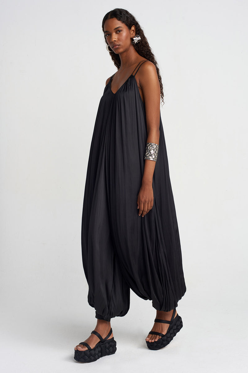 NU Thin Strap Satin Jumpsuit Black