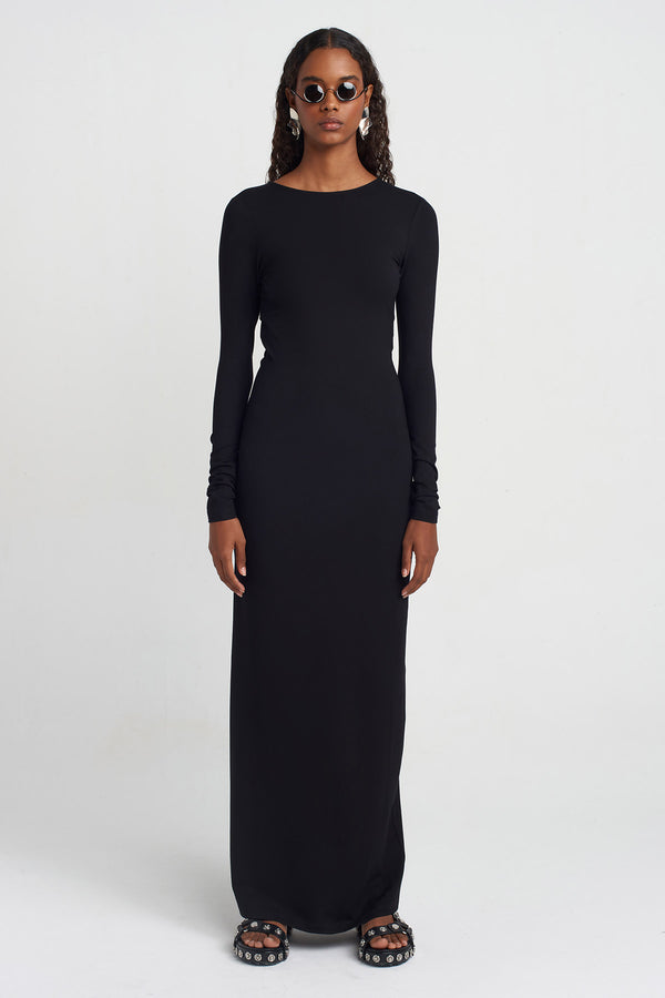 NU Backless Long Jersey Dress Black