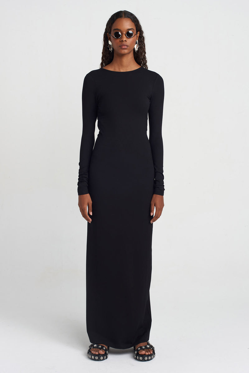 NU Backless Long Jersey Dress Black