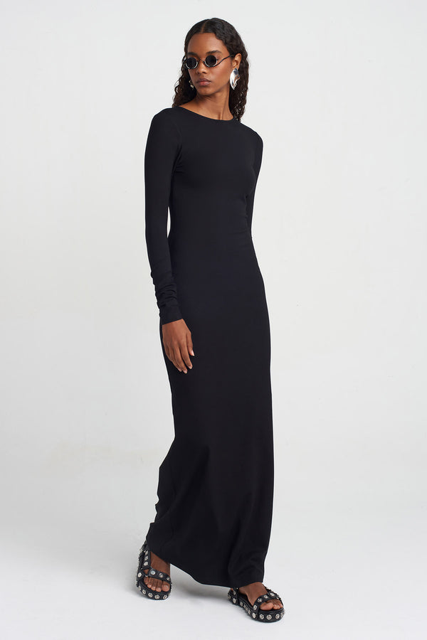 NU Backless Long Jersey Dress Black