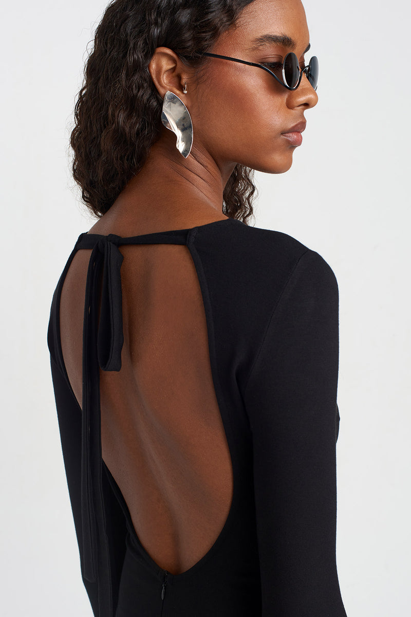 NU Backless Long Jersey Dress Black