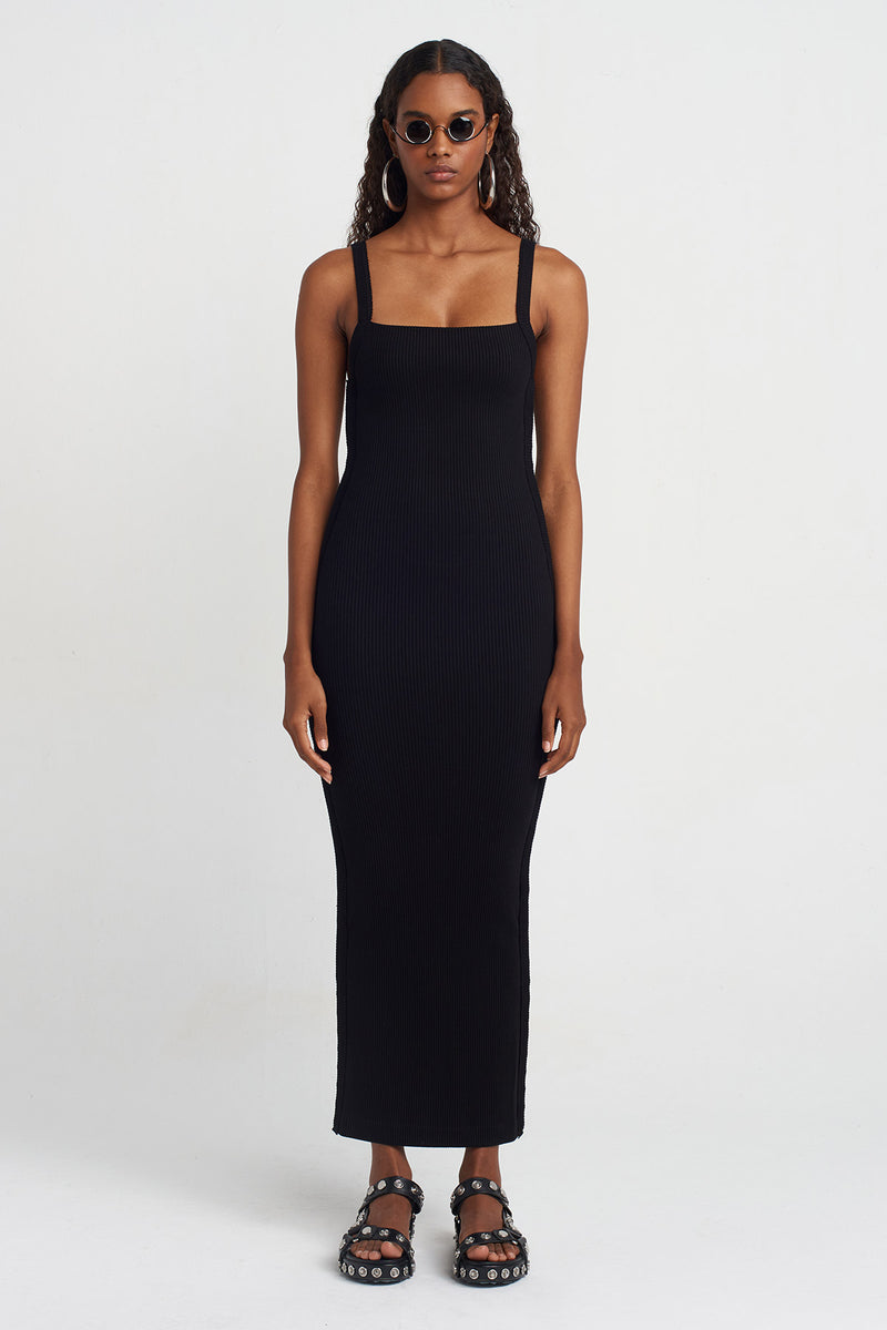 NU Side Hook Detail Ribbed Dress Black