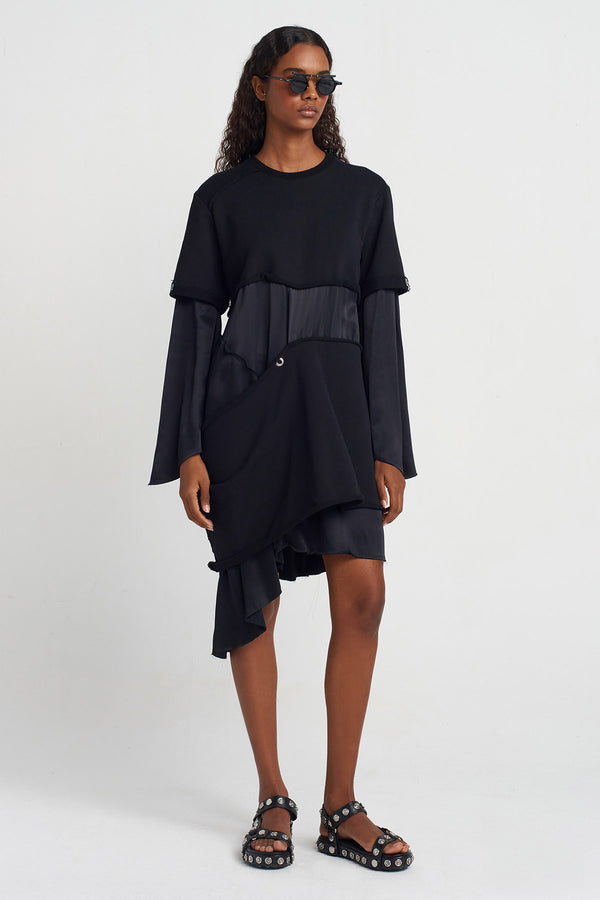 NU Fabric Block Long Sleeve Dress Black