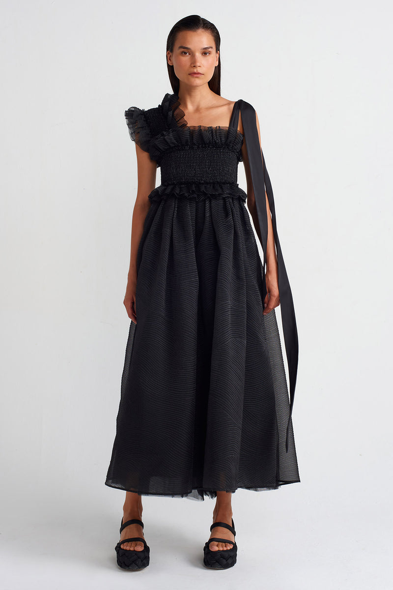 NU Embroidered Organza Ball Gown Black