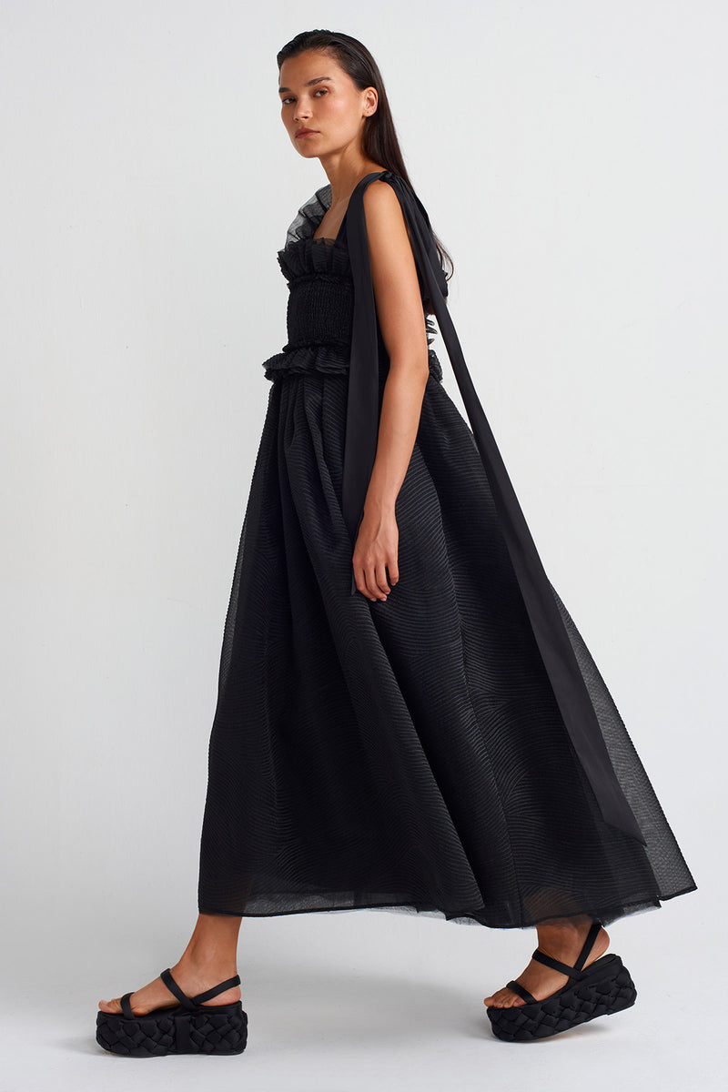 NU Embroidered Organza Ball Gown Black