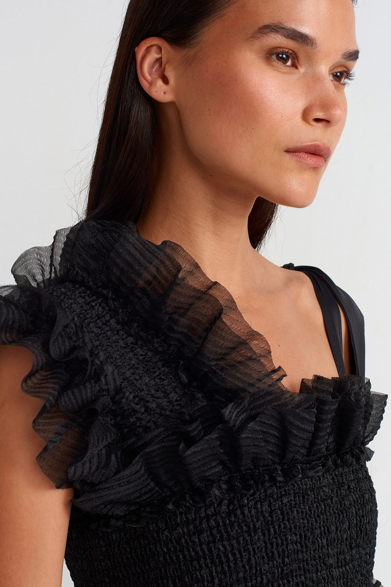 NU Embroidered Organza Ball Gown Black