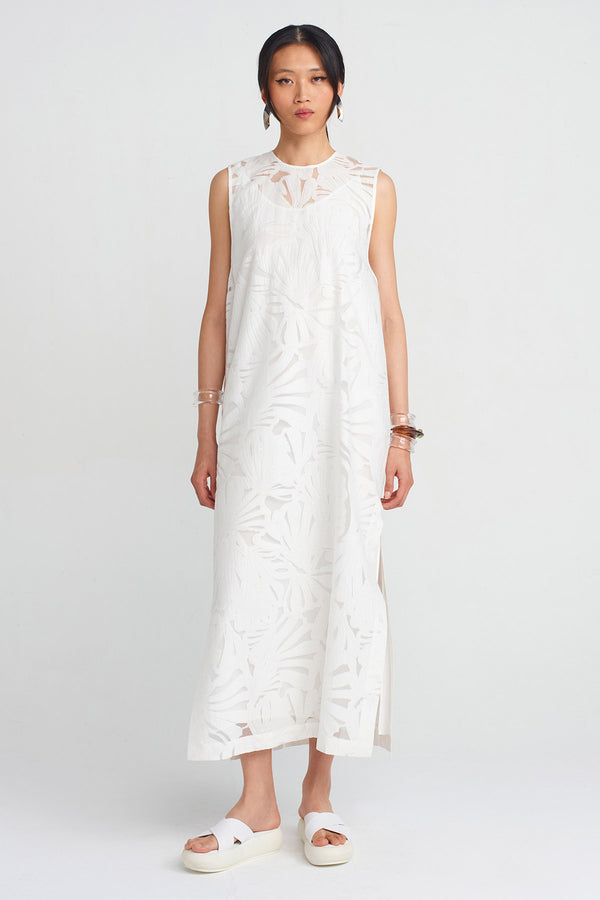 NU Jacquard Pattern Organza Dress Off White
