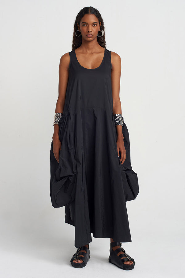 NU Oversized Pocket Taffeta Dress Black
